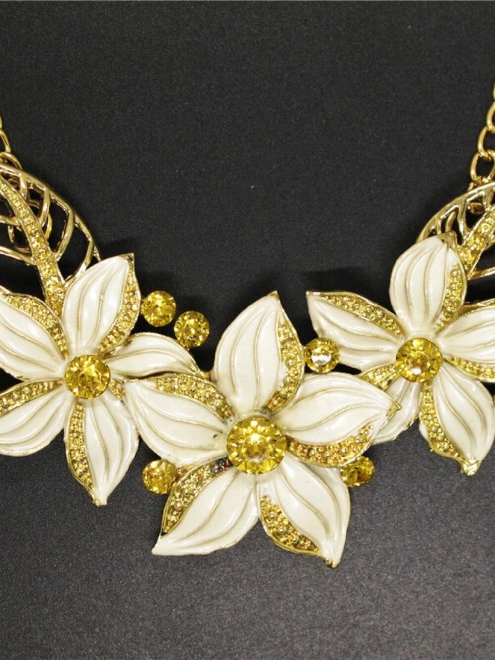 Betsey Johnson White and champagne Floral Necklace Earring set NEW - Picture 4 of 5